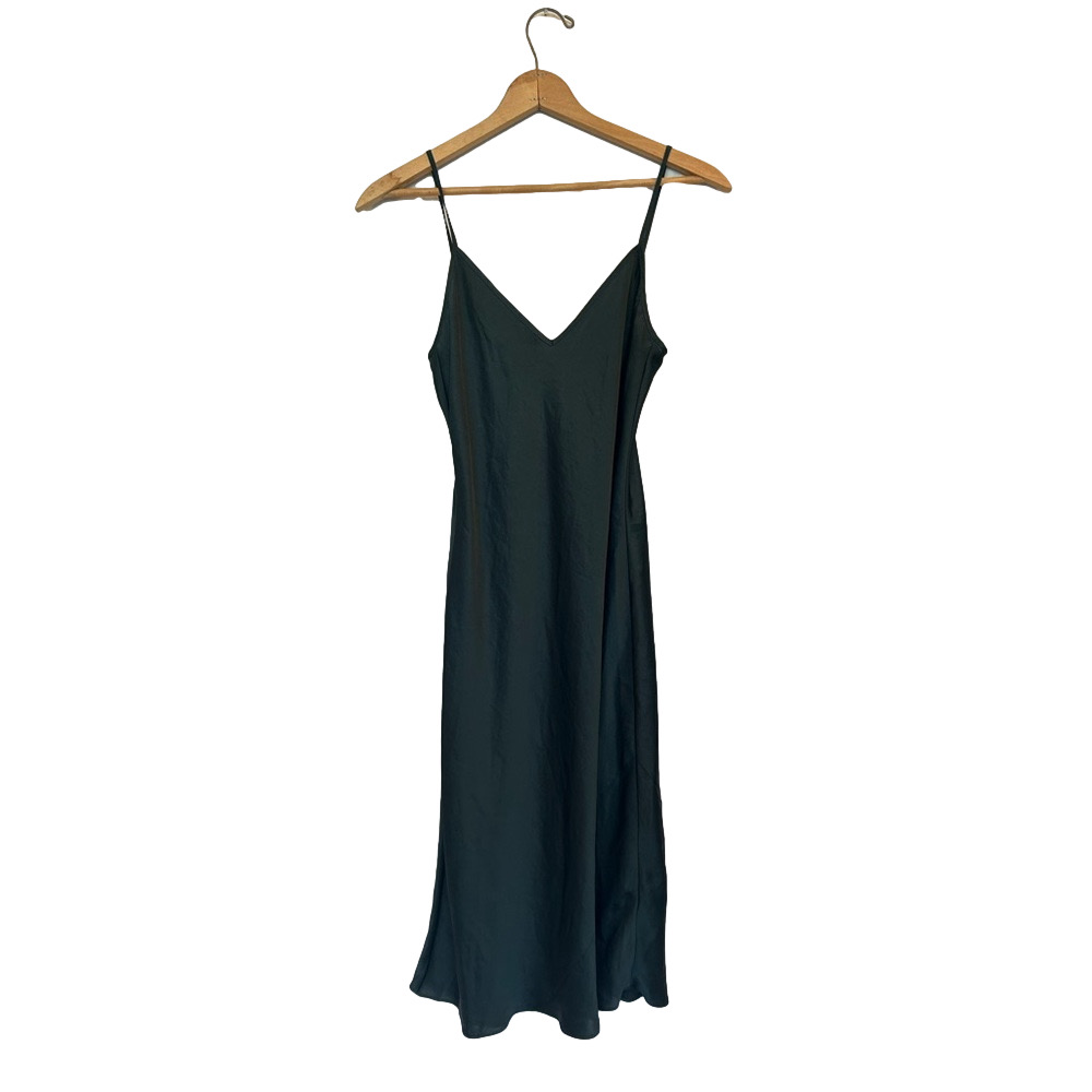 Sage Green Satin Slip Dress Aritzia Wilfred Midi Wedding Guest Minimalist